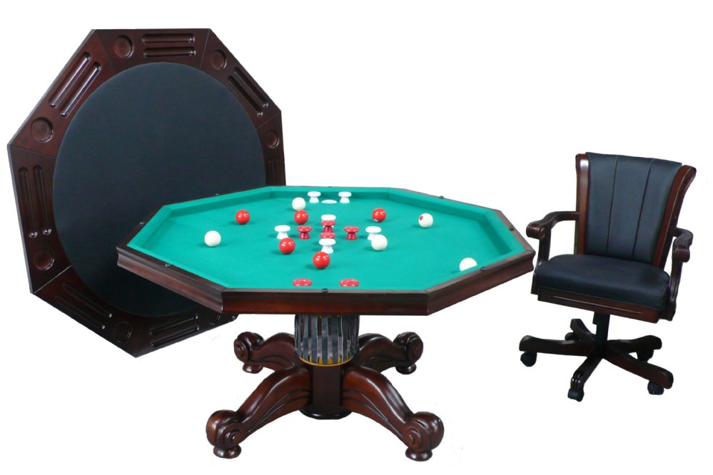 Berner Billiards 3 in 1 Table - Octagon 54 with Bumper Pool +4 Chairs