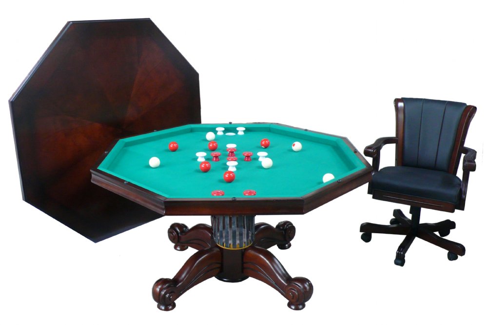 3 In 1 Table Octagon 54 W Bumper Pool 4 Chairs Dark Walnut By Berner Billiards 1 Set Left